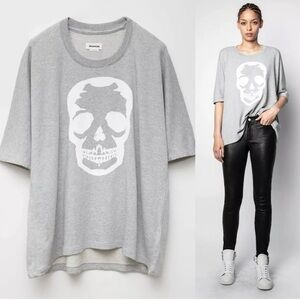 Zadig & Voltaire Heather Gray Tee with White Skull